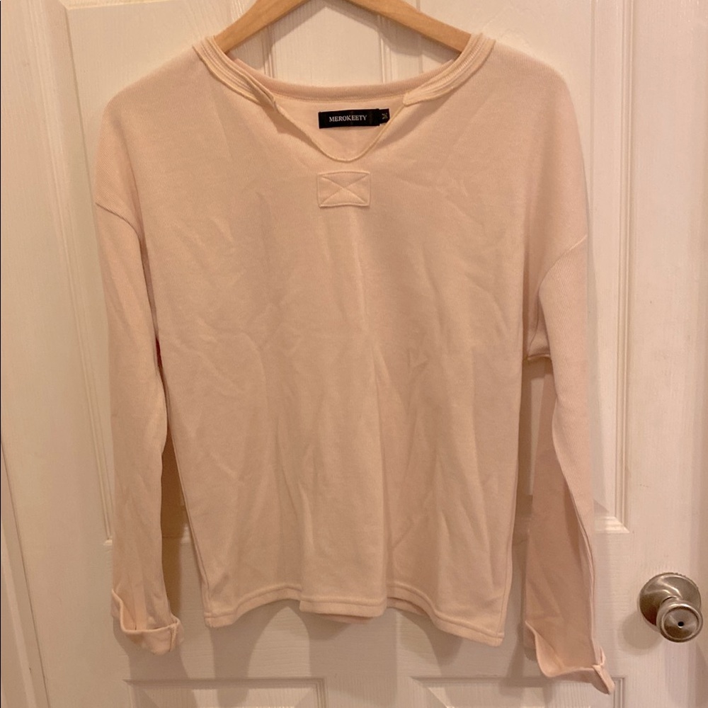 Merokeety size Medium Cream Women's Top knit long sleeve